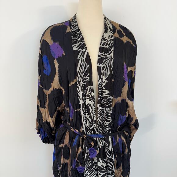 Alembika Amethyst Crinkle Kimono Jacket Black Multicolor XL - Picture 3 of 13